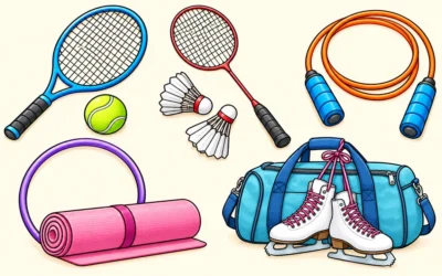 Sportgeräte-Ausmalbilder mit Schlägern und Schlittschuhen