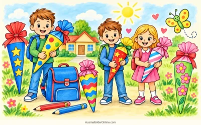 Schulanfang ausmalen: Schultüten, Ranzen und erste Schulfreude