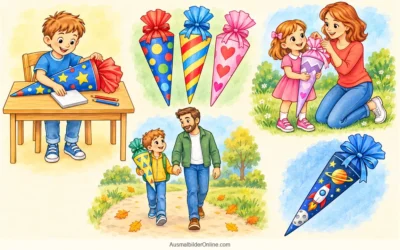 Schultüten und Familienmomente: Ausmalbilder zum Schulstart