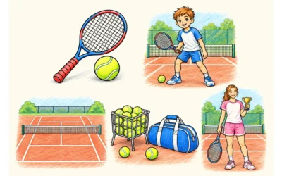 Tennis-Ausmalbilder: Schläger, Platz und Pokal