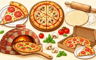 Pizza-Ausmalbilder: Stücke, Teig und Steinofen