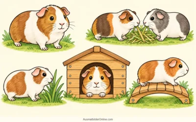 Meerschweinchen-Ausmalbilder: Heu, Gras und kleine Verstecke