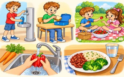 Ausmalbilder zu Essen und Trinken mit Wasser und Gemüse