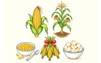 Mais-Ausmalbilder: Kolben, Pflanze und Popcorn