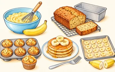 Bananen ausmalen: Bananenbrot, Muffins und Pfannkuchen