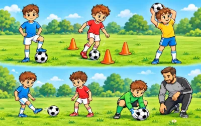 Fußball ausmalen: Dribbeln, Einwurf und Torwarttraining