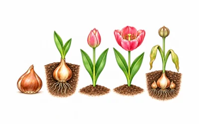Tulpen-Ausmalbilder: Zwiebel, Knospe und Blüte