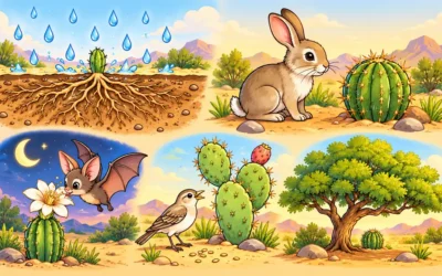 Kakteen-Ausmalbilder mit Hase, Fledermaus und Vogel