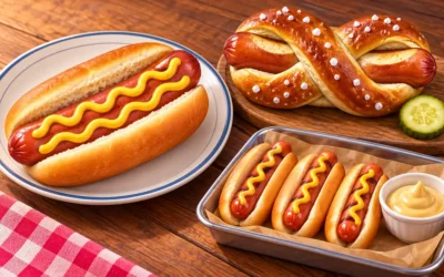 Hotdogs ausmalen: Brötchen, Brezel und kleine Portionen