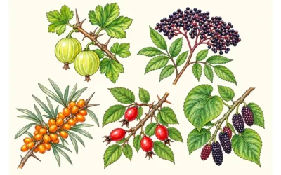 Beeren-Ausmalbilder: Stachelbeeren, Holunder und mehr