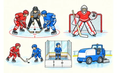 Eishockey-Ausmalbilder: Puck, Torwart und Eisfläche