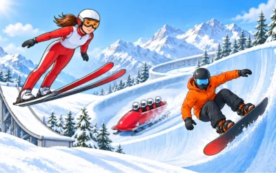 Wintersport ausmalen: Curling, Skisprung und Bob