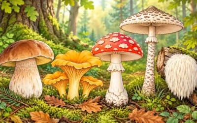 Pilze ausmalen: Steinpilz, Pfifferling und weitere Formen