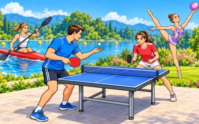 Sportarten ausmalen: Schwimmen, Kajak und Tischtennis