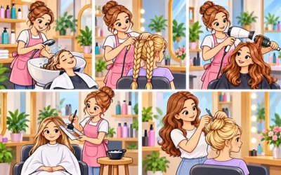 Friseure ausmalen: Waschen, Flechten und Föhnen