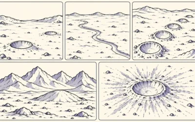 Mondoberfläche-Ausmalbilder: Krater, Rille und Berge