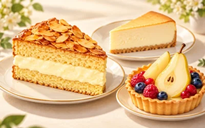 Kuchen ausmalen: Bienenstich, Käsekuchen und Obsttarte
