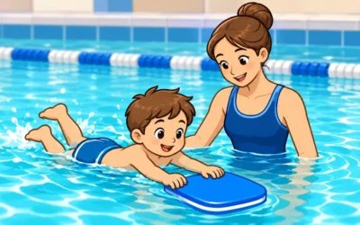 Schwimmen ausmalen: Schwimmbrett, Brust und Kraul