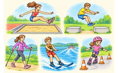 Sport-Ausmalbilder: Springen, Gehen und Skaten