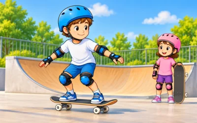 Skateboard ausmalen: Helm, Rollen und Rampe